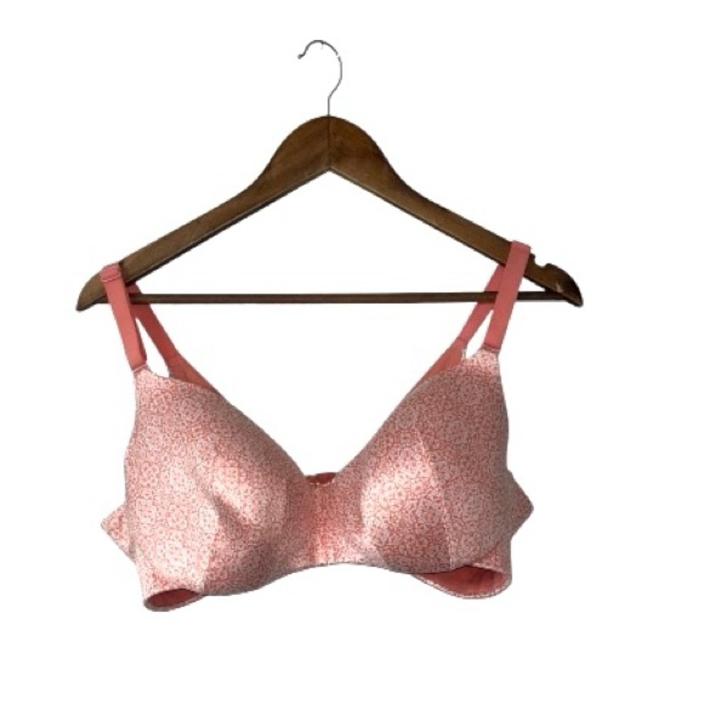 Cacique Peach Floral Print Balconette Bra Underwire Comfort Tee Shirt Size 40D